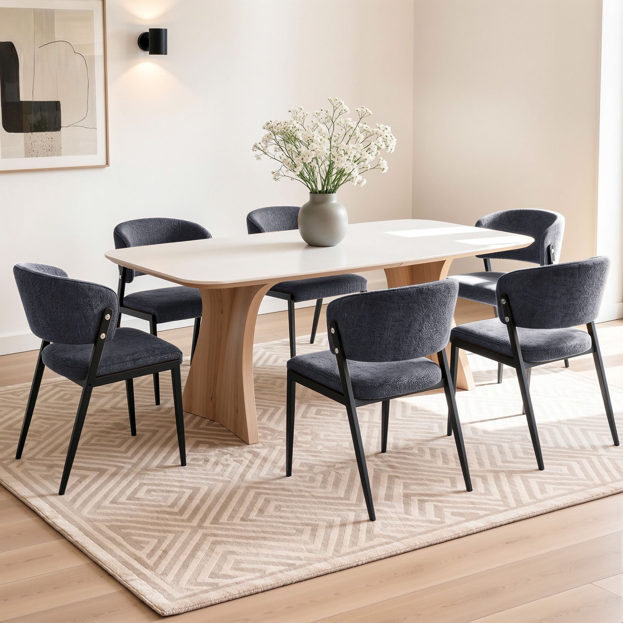 Dining Chairs Set of 6 Linen Fabric Soft Upholstered Chairs Charcoal
