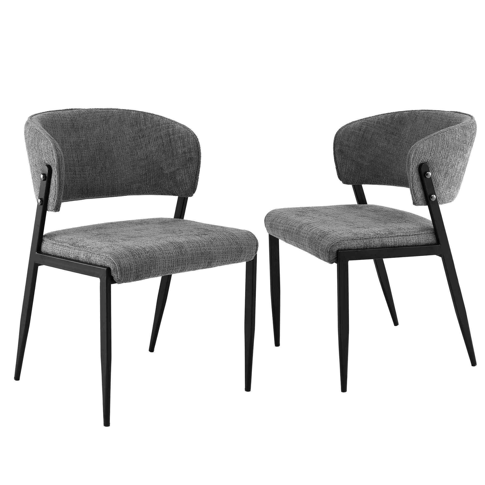 Dining Chairs Set of 2 Linen Fabric Soft Upholstered Chairs Grey