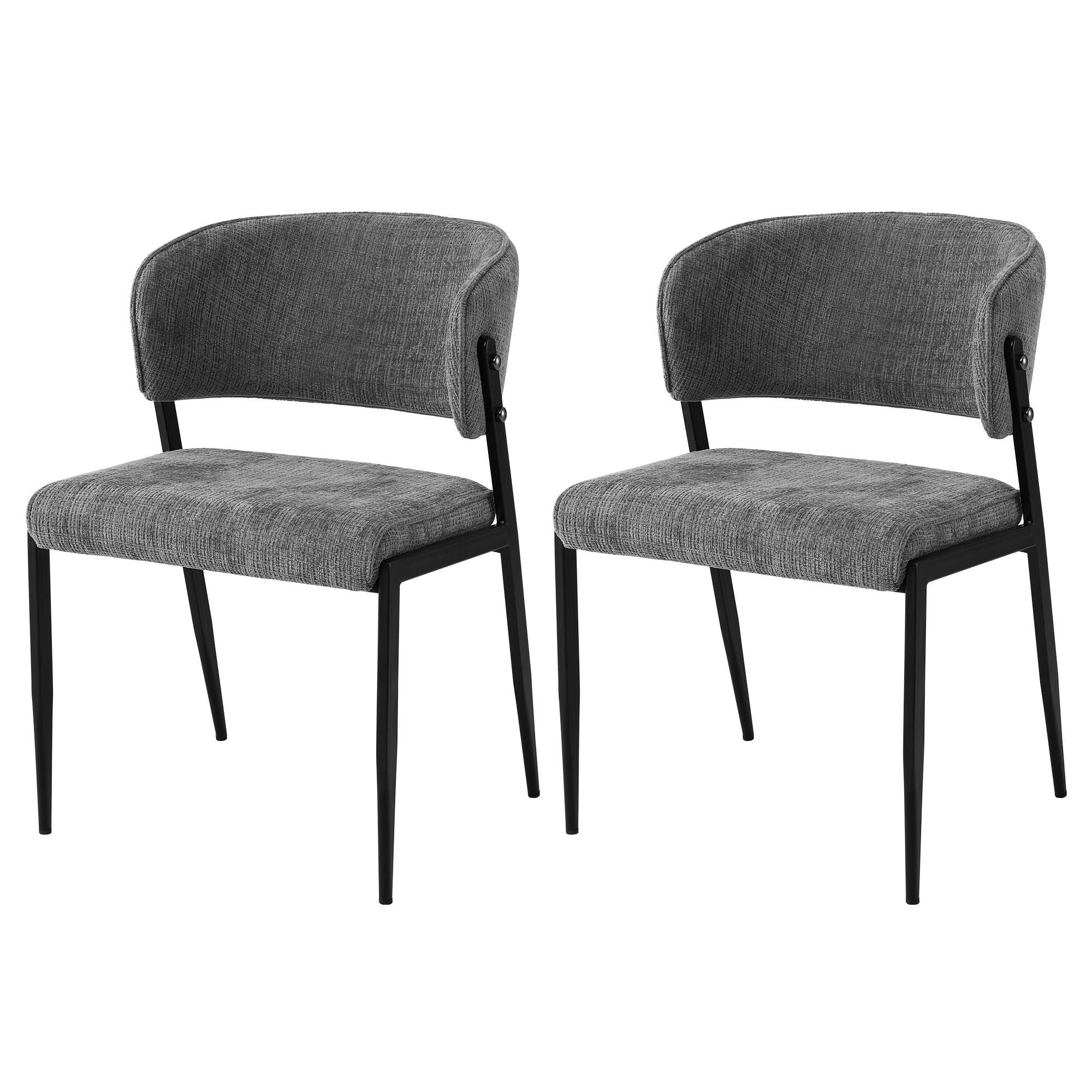 Dining Chairs Set of 2 Linen Fabric Soft Upholstered Chairs Grey