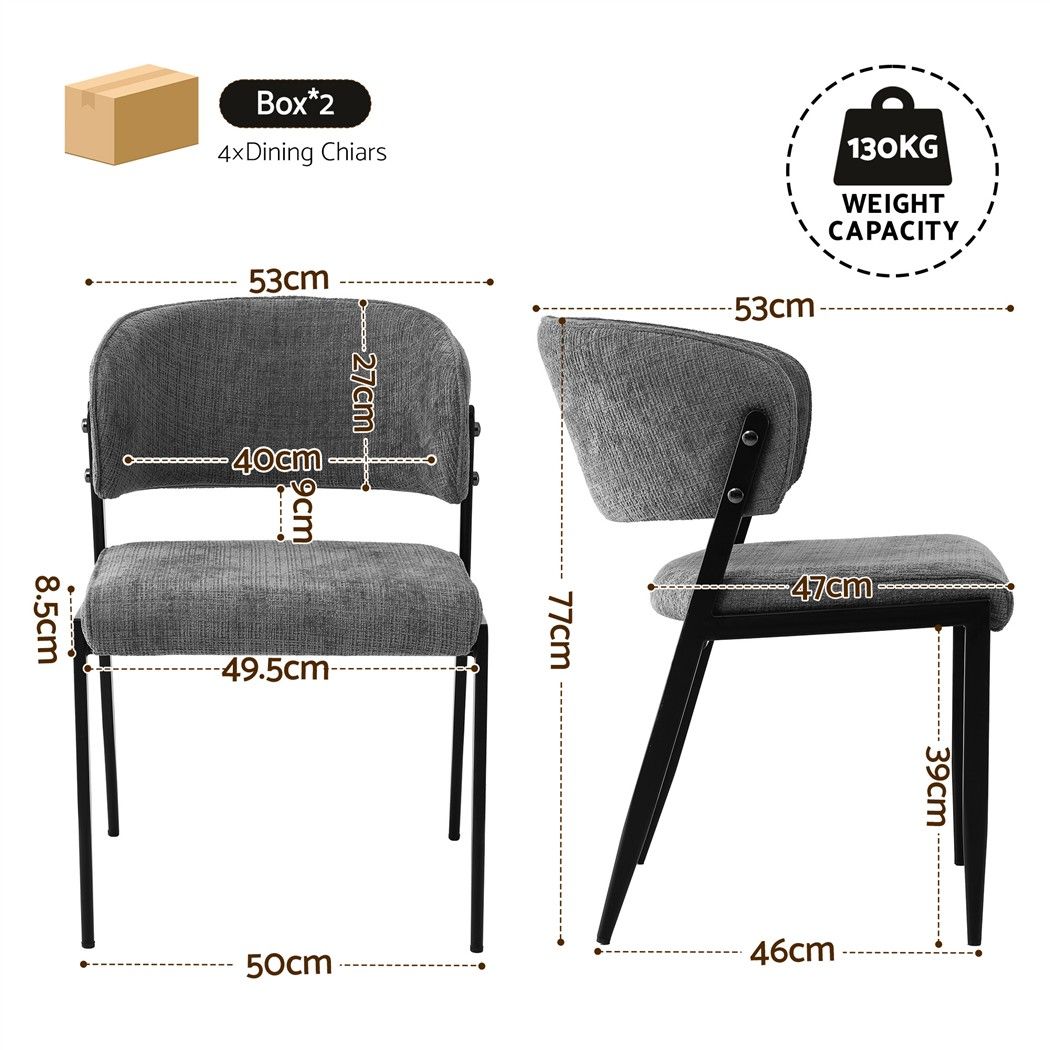 Dining Chairs Set of 4 Linen Fabric Soft Upholstered Chairs Grey