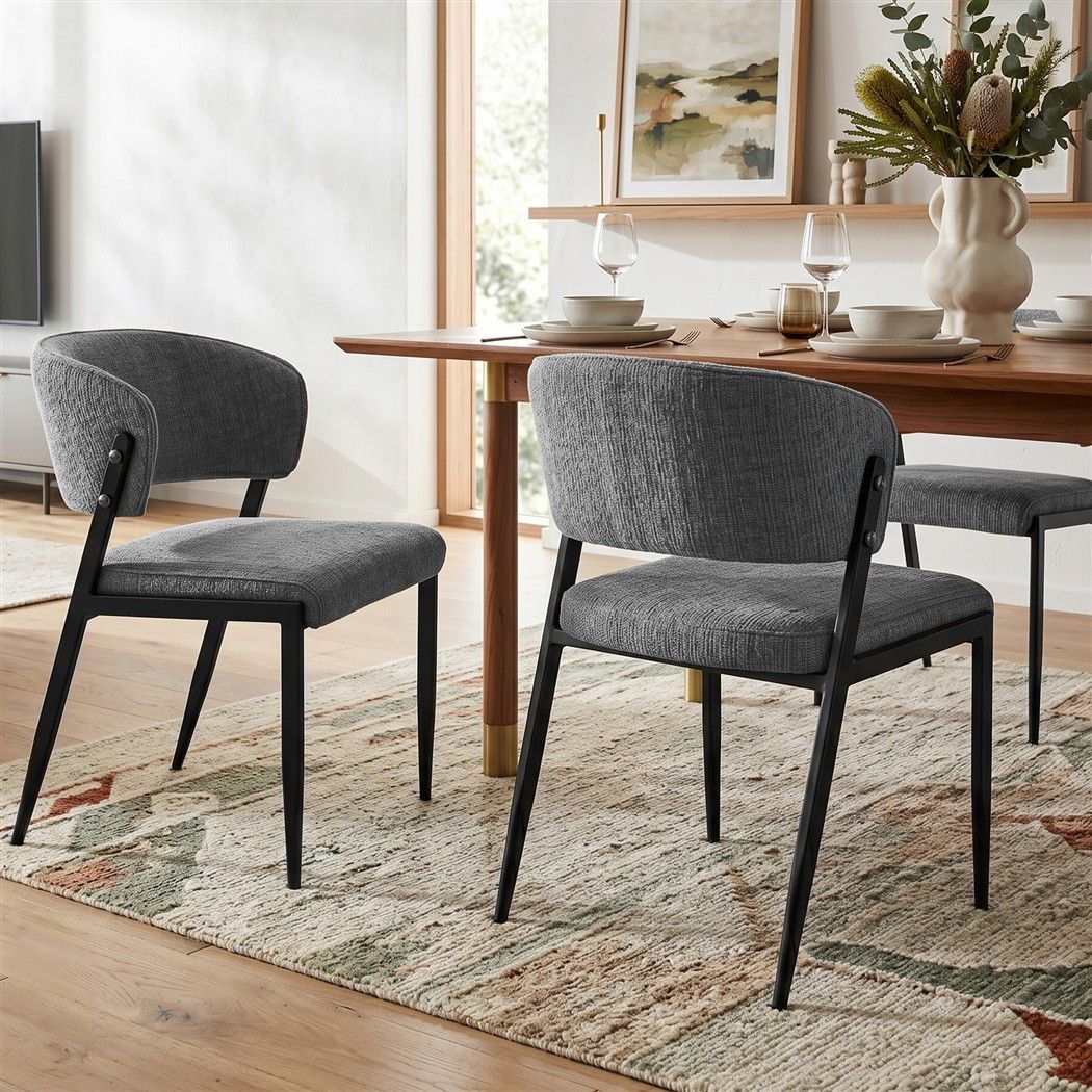 Dining Chairs Set of 4 Linen Fabric Soft Upholstered Chairs Grey