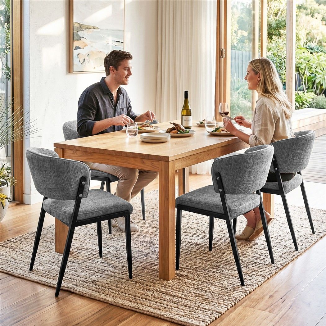 Dining Chairs Set of 4 Linen Fabric Soft Upholstered Chairs Grey