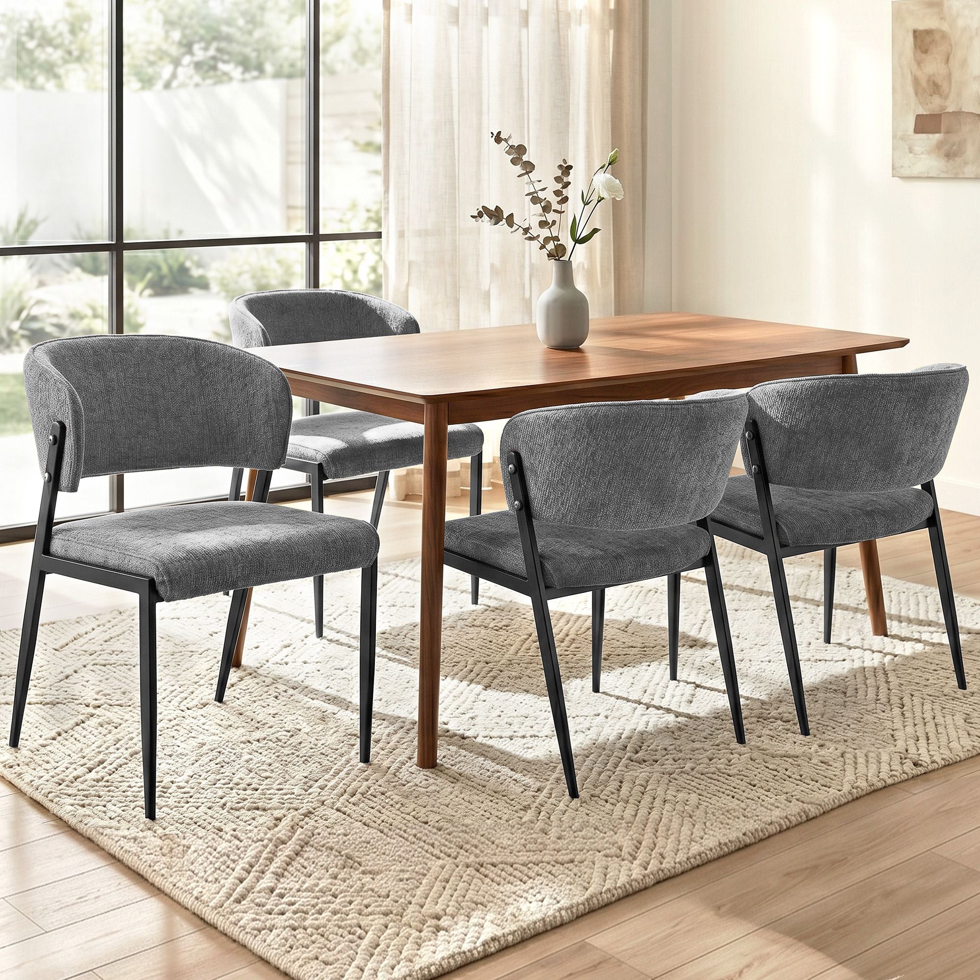 Dining Chairs Set of 4 Linen Fabric Soft Upholstered Chairs Grey