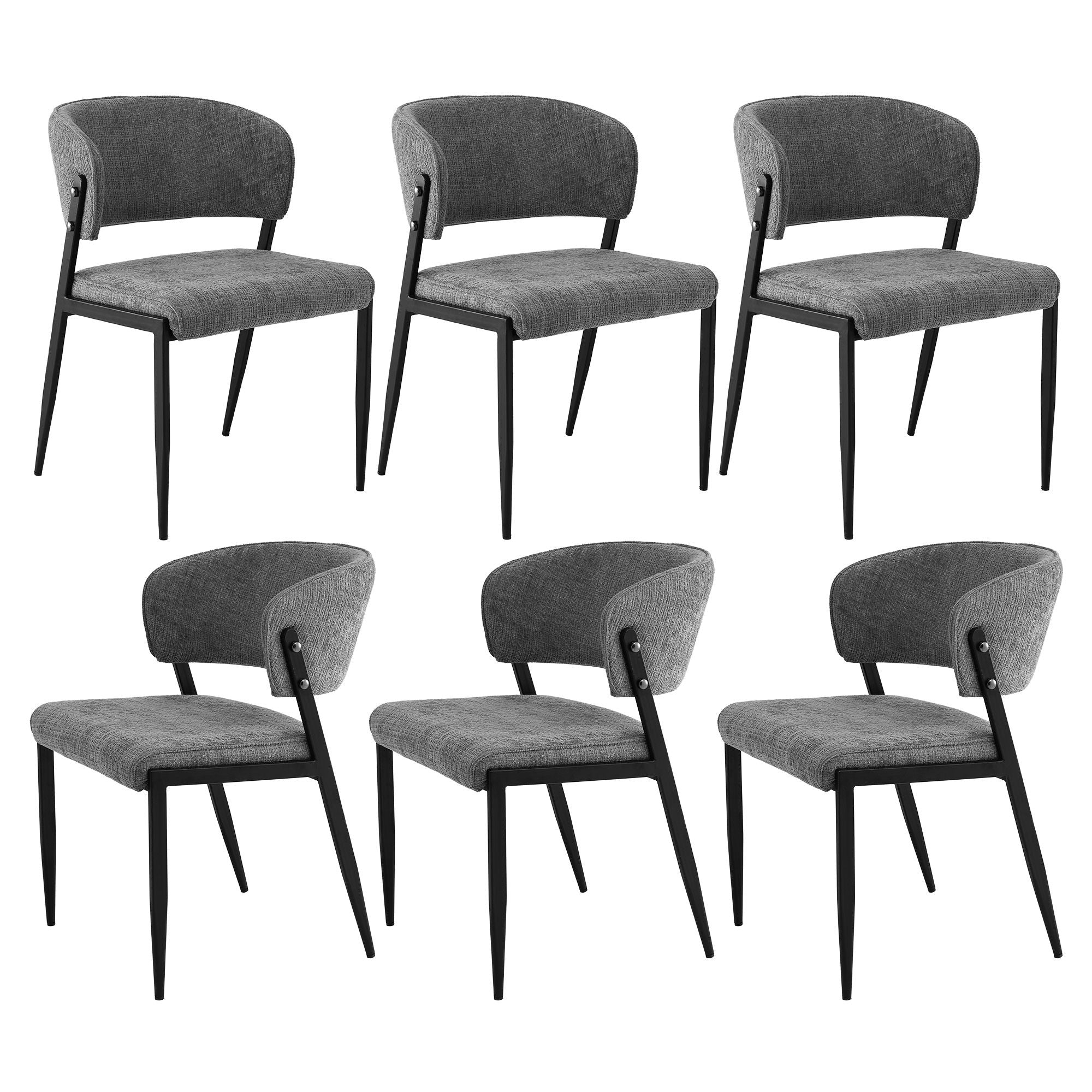 Dining Chairs Set of 6 Linen Fabric Soft Upholstered Chairs Grey