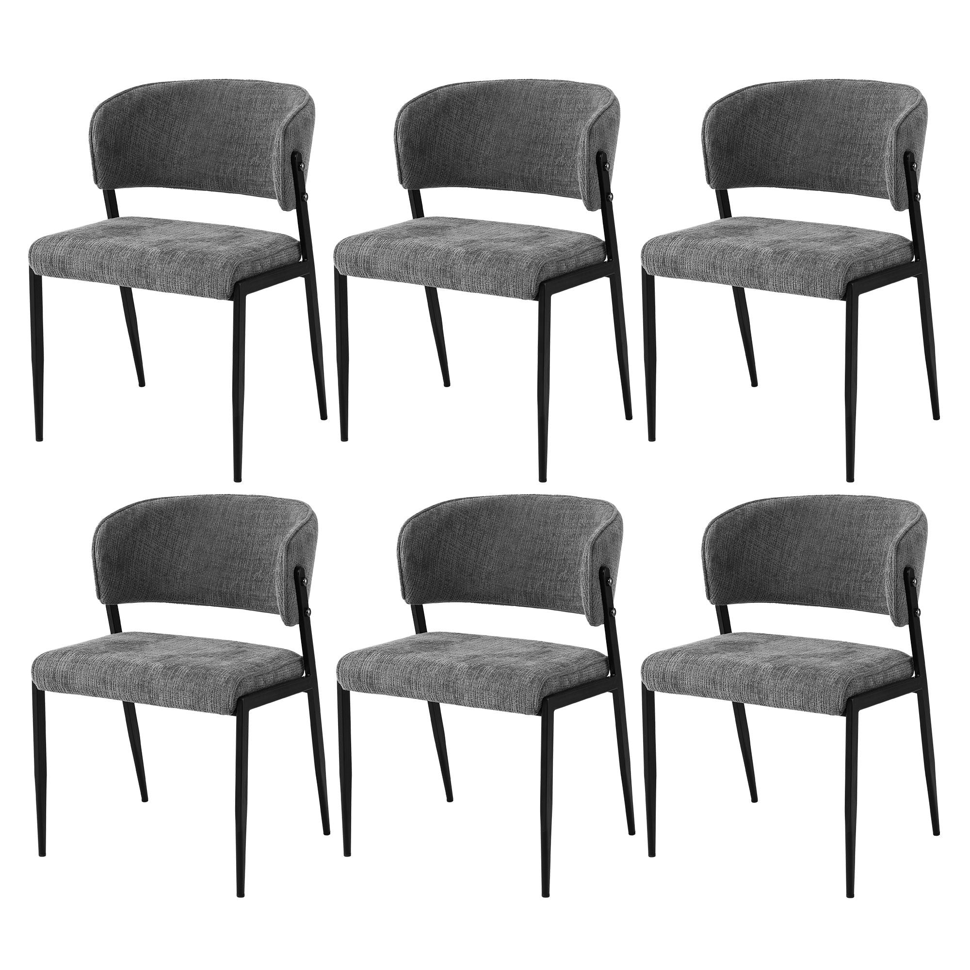 Dining Chairs Set of 6 Linen Fabric Soft Upholstered Chairs Grey