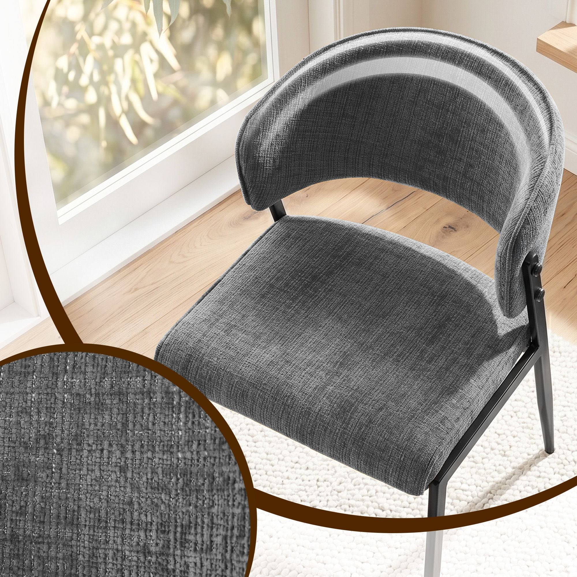 Dining Chairs Set of 6 Linen Fabric Soft Upholstered Chairs Grey