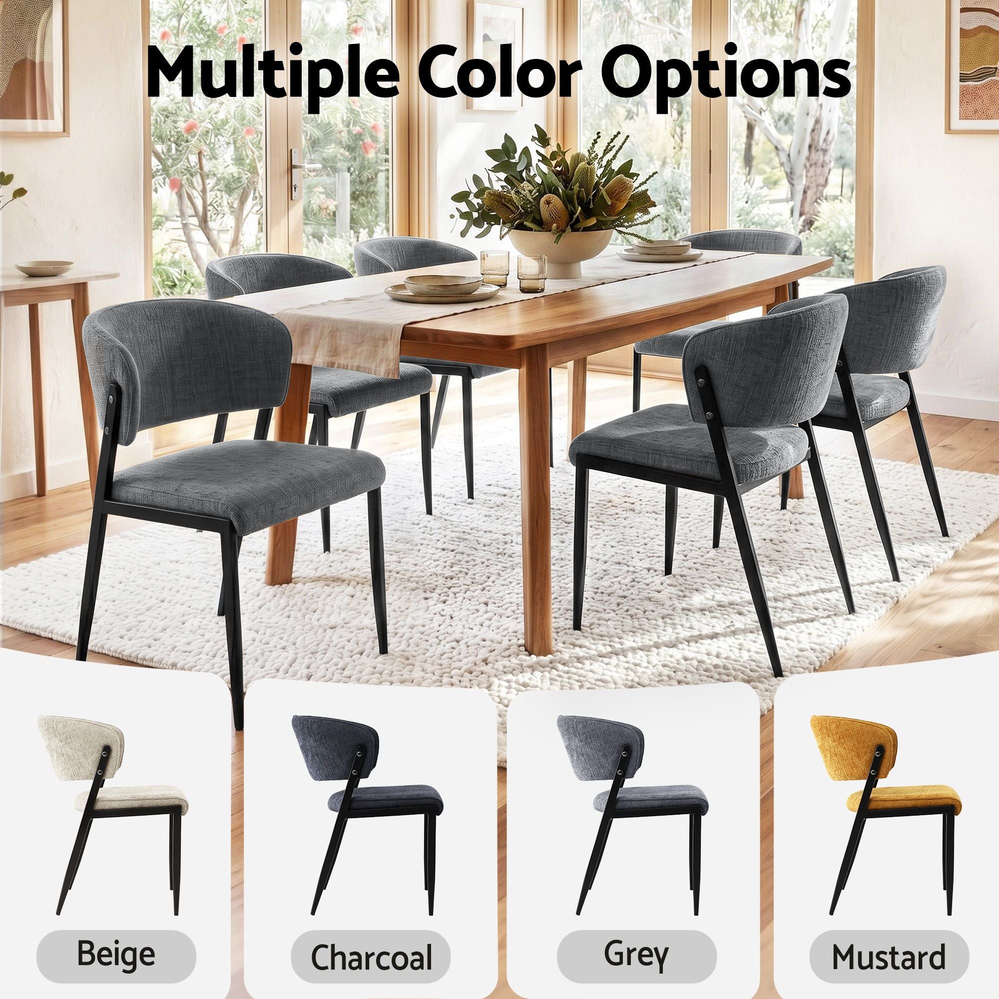 Dining Chairs Set of 6 Linen Fabric Soft Upholstered Chairs Grey