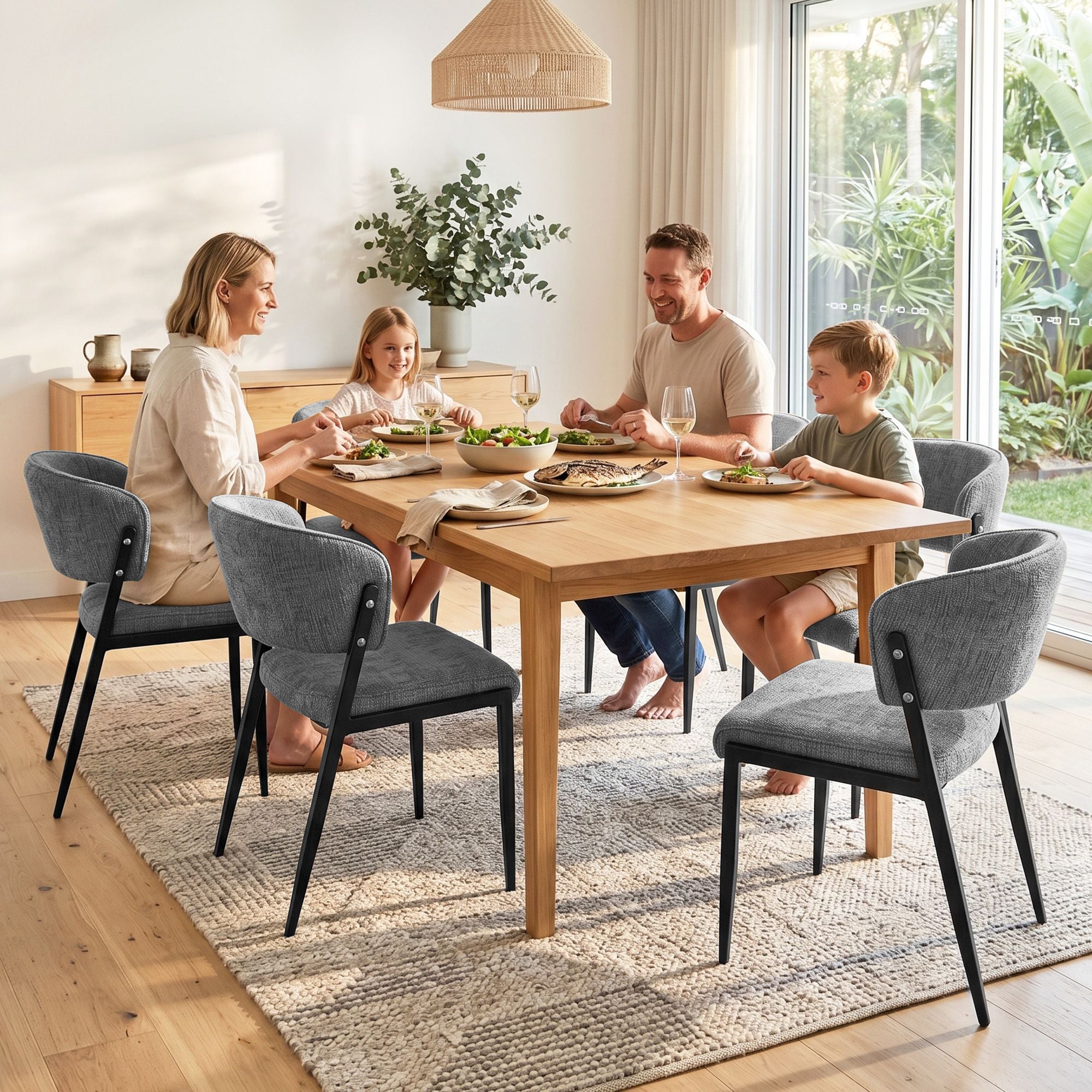 Dining Chairs Set of 6 Linen Fabric Soft Upholstered Chairs Grey