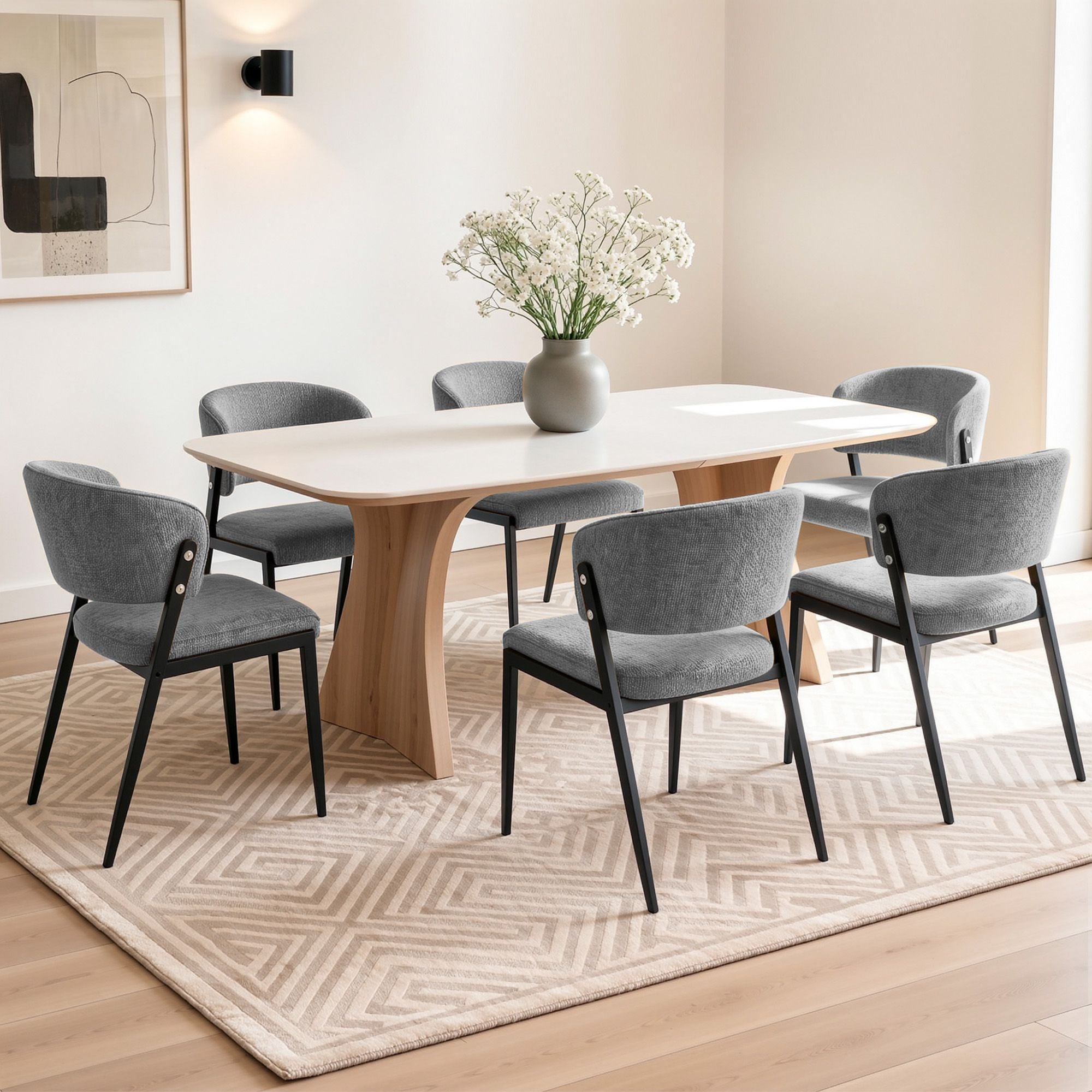 Dining Chairs Set of 6 Linen Fabric Soft Upholstered Chairs Grey