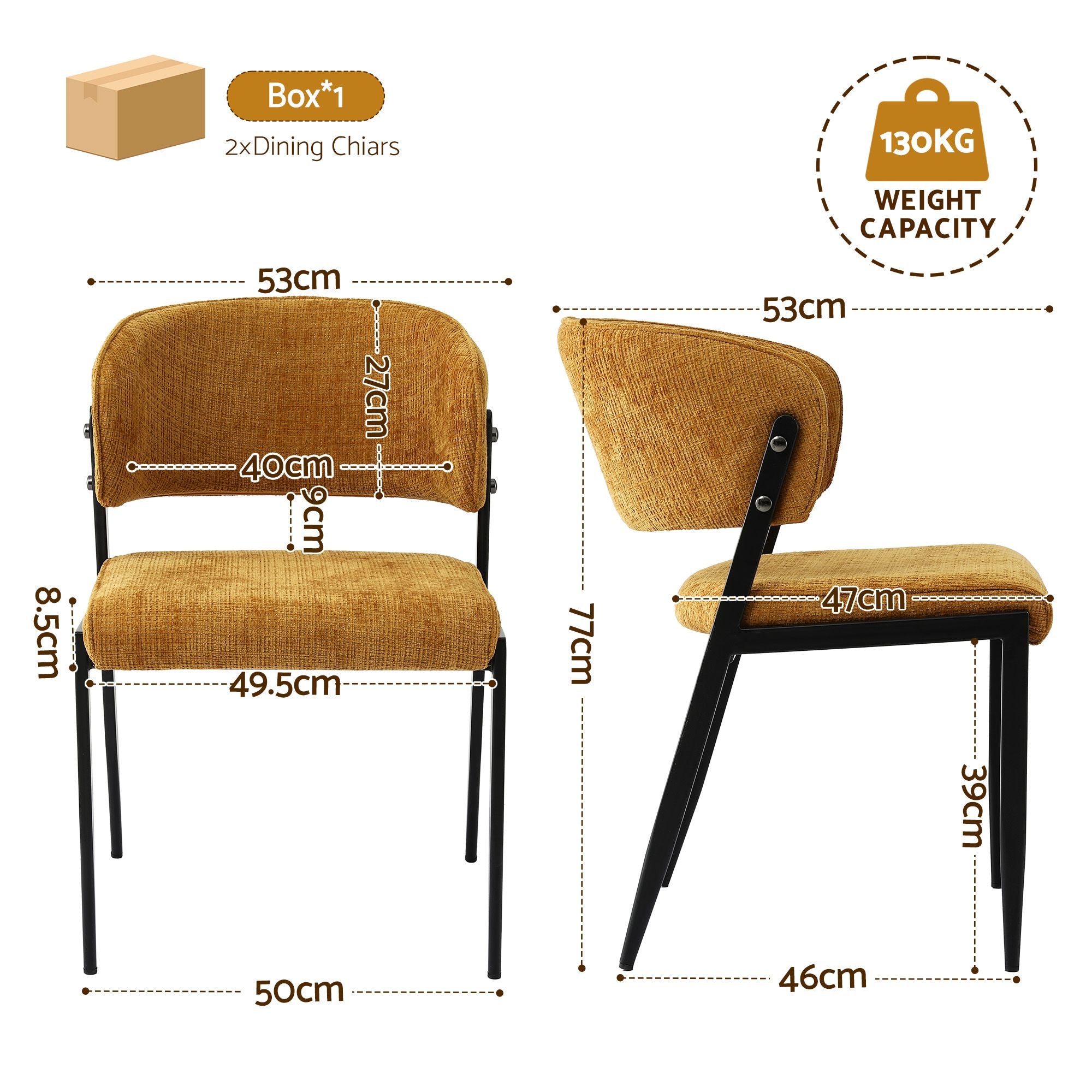 Dining Chairs Set of 2 Linen Fabric Soft Upholstered Chairs Mustard