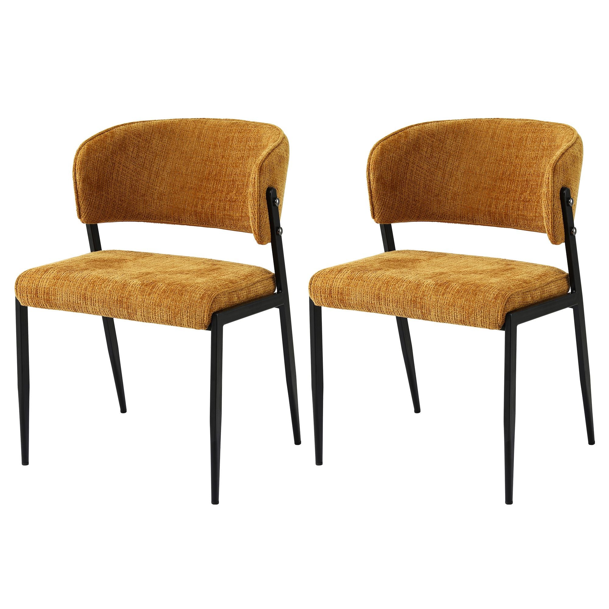 Dining Chairs Set of 2 Linen Fabric Soft Upholstered Chairs Mustard