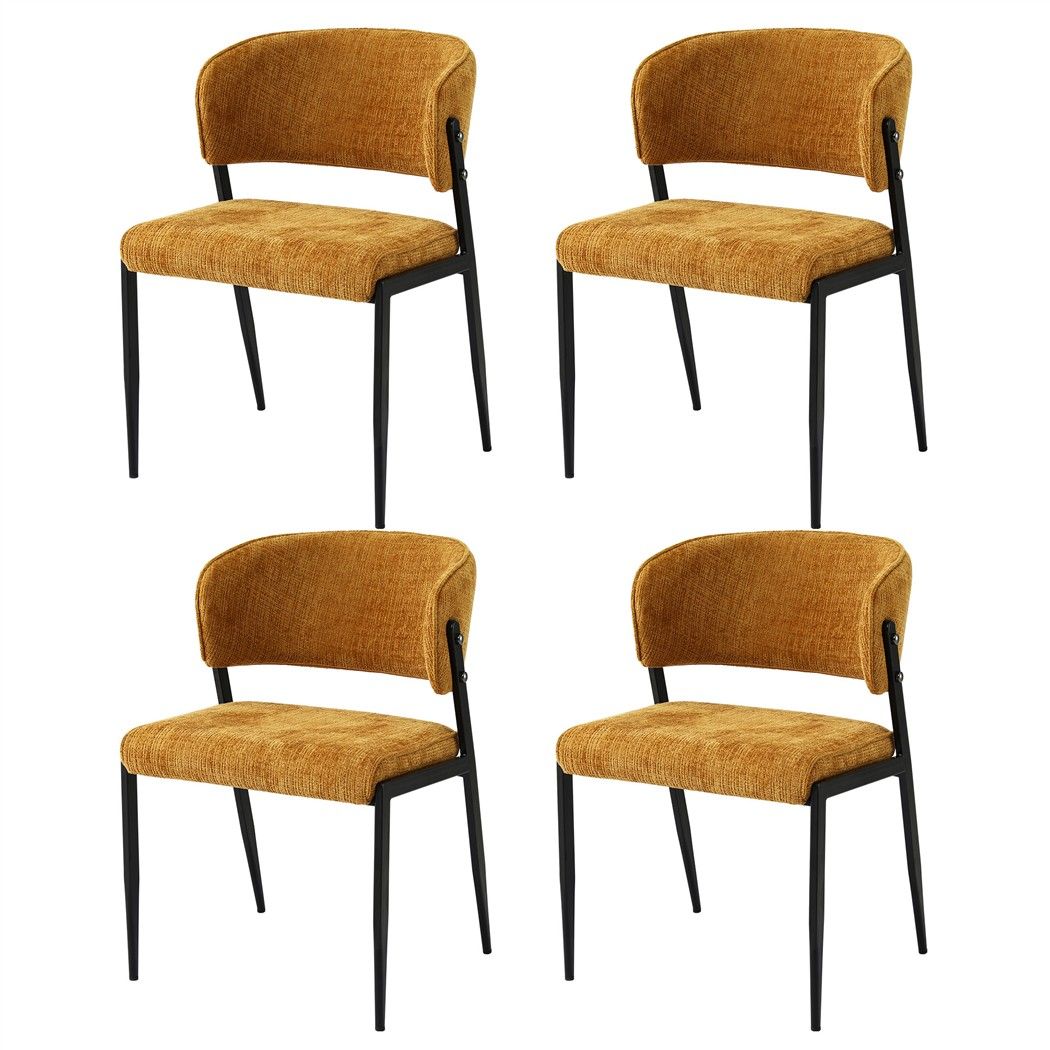 Dining Chairs Set of 4 Linen Fabric Soft Upholstered Chairs Mustard