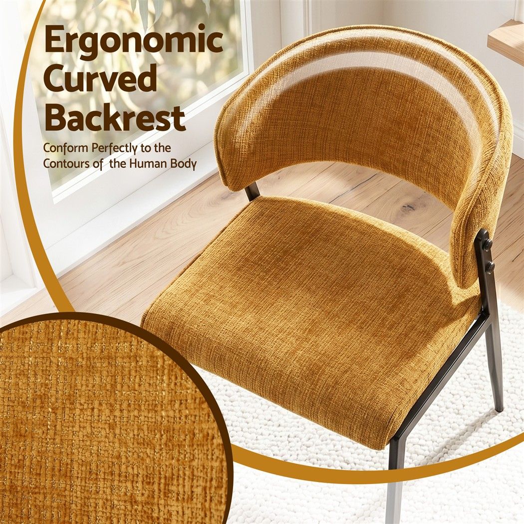 Dining Chairs Set of 4 Linen Fabric Soft Upholstered Chairs Mustard