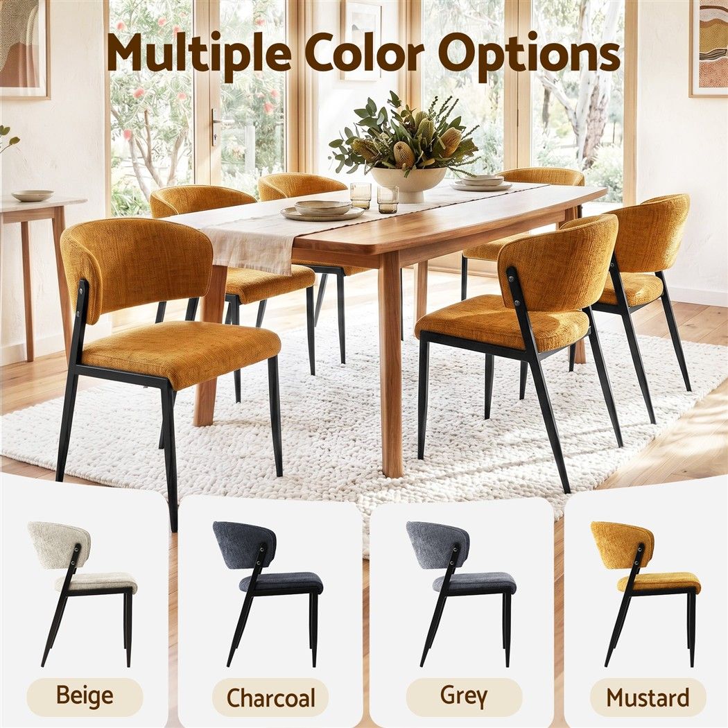 Dining Chairs Set of 4 Linen Fabric Soft Upholstered Chairs Mustard