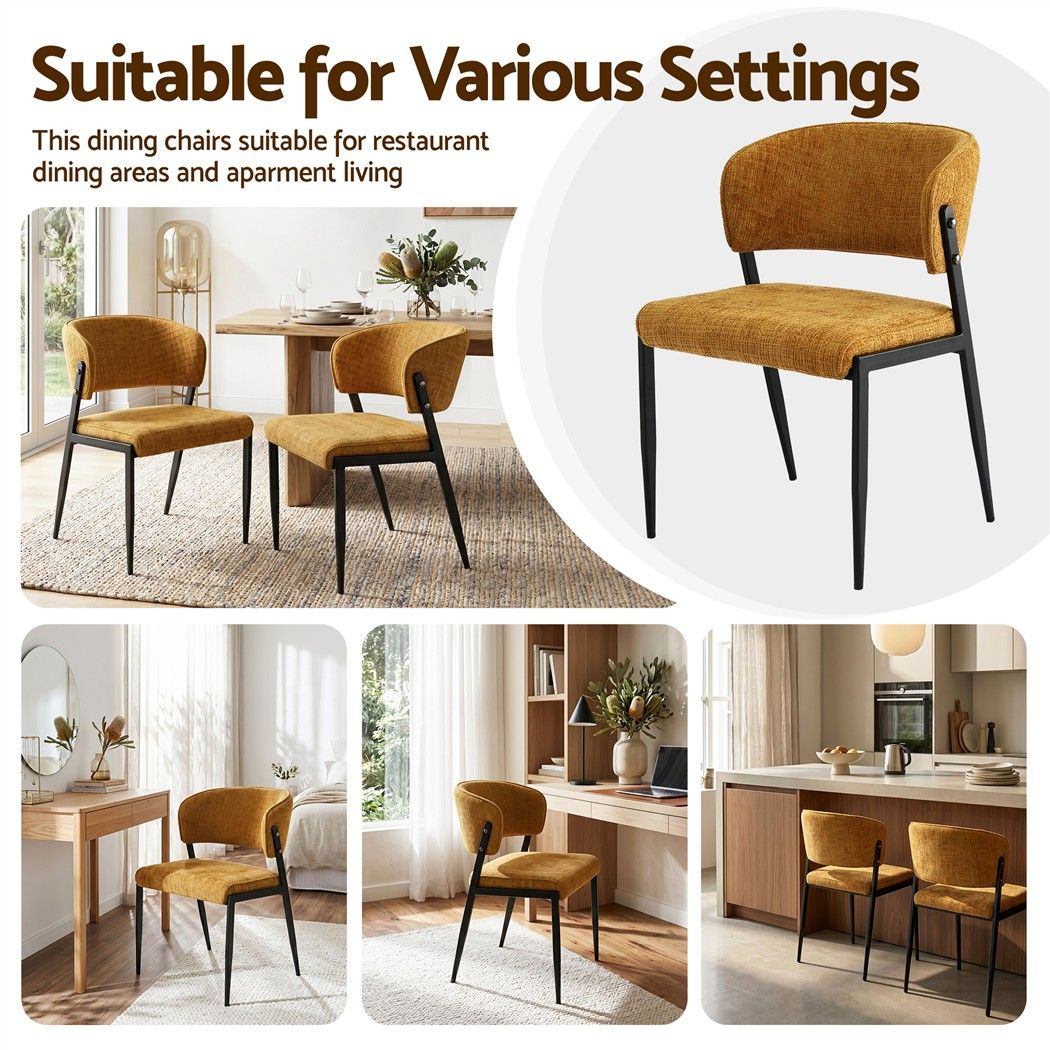 Dining Chairs Set of 4 Linen Fabric Soft Upholstered Chairs Mustard