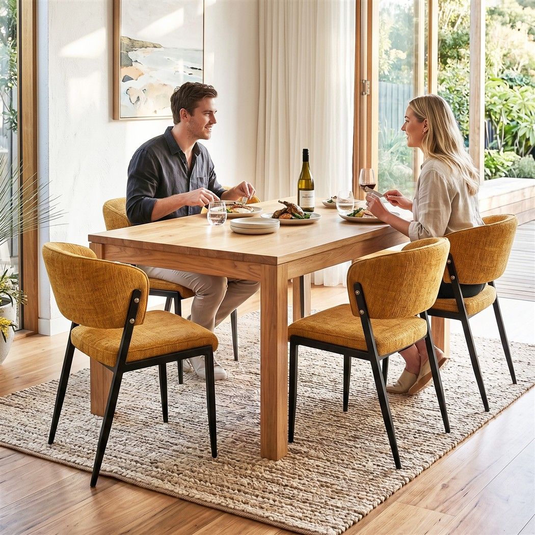 Dining Chairs Set of 4 Linen Fabric Soft Upholstered Chairs Mustard