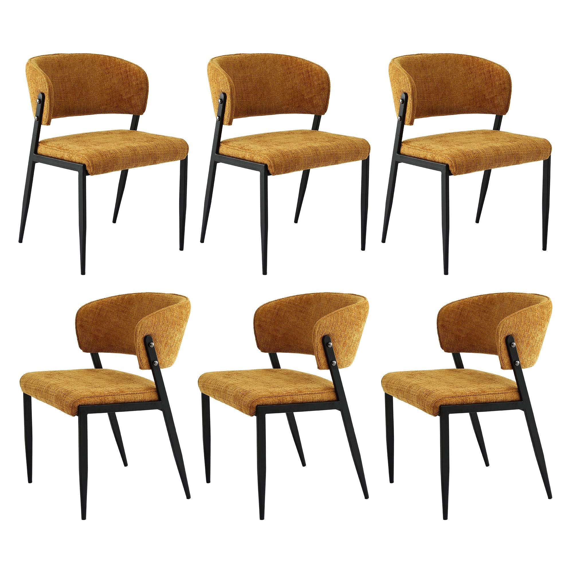 Dining Chairs Set of 6 Linen Fabric Soft Upholstered Chairs Mustard