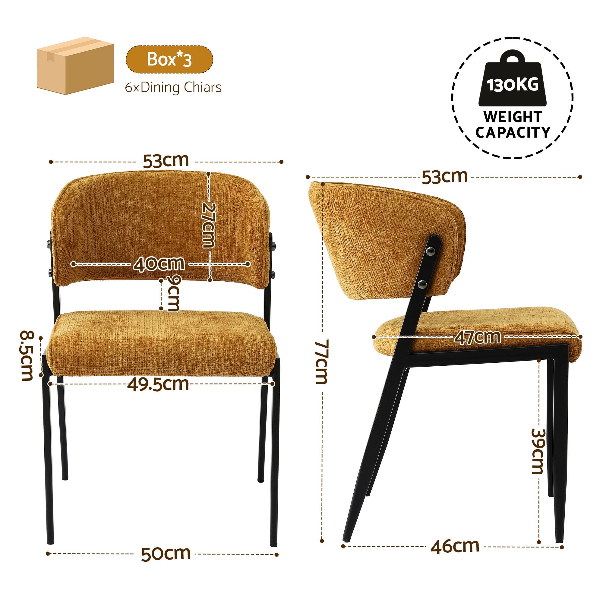 Dining Chairs Set of 6 Linen Fabric Soft Upholstered Chairs Mustard