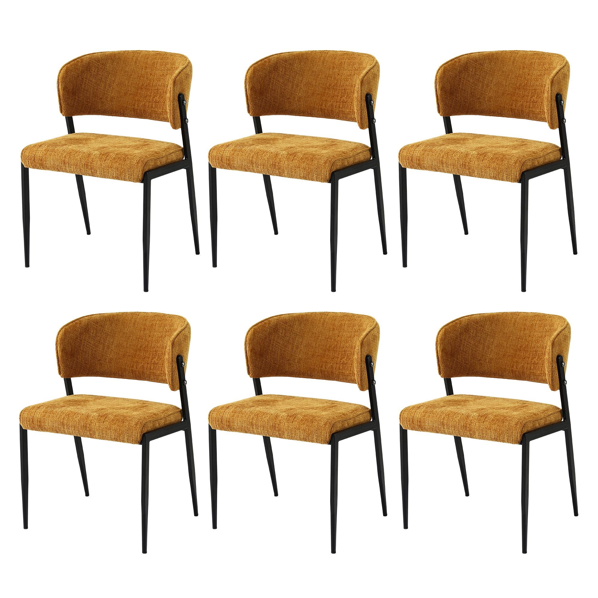 Dining Chairs Set of 6 Linen Fabric Soft Upholstered Chairs Mustard