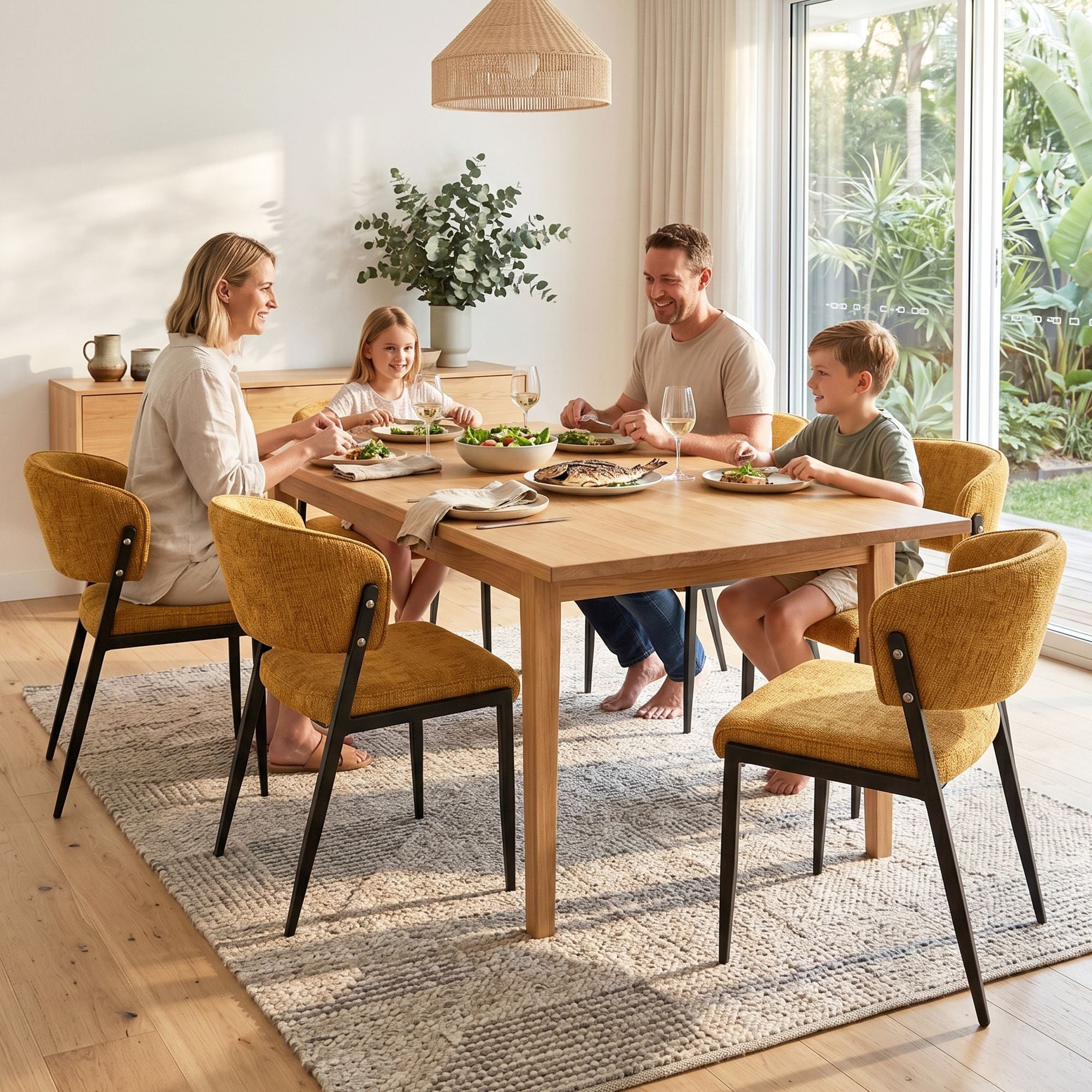 Dining Chairs Set of 6 Linen Fabric Soft Upholstered Chairs Mustard