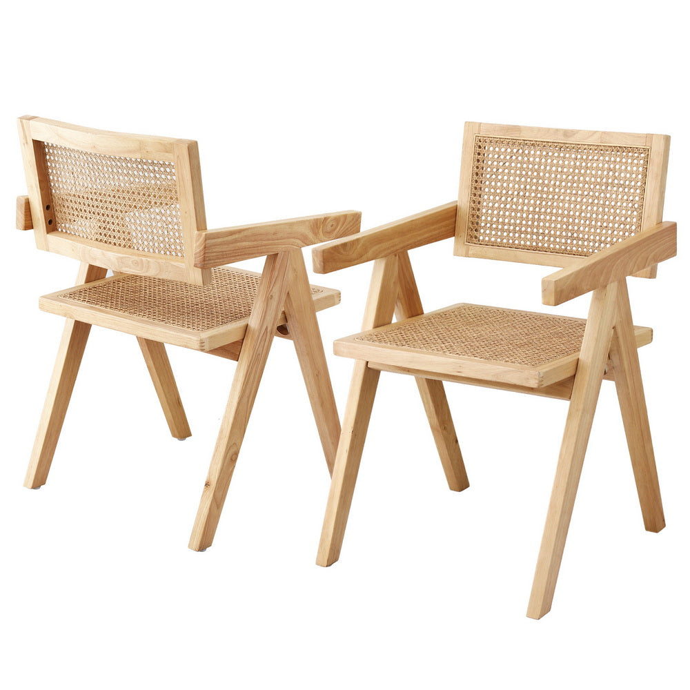 Set of 2 Handcrafted Rattan Dining Chairs – Natural