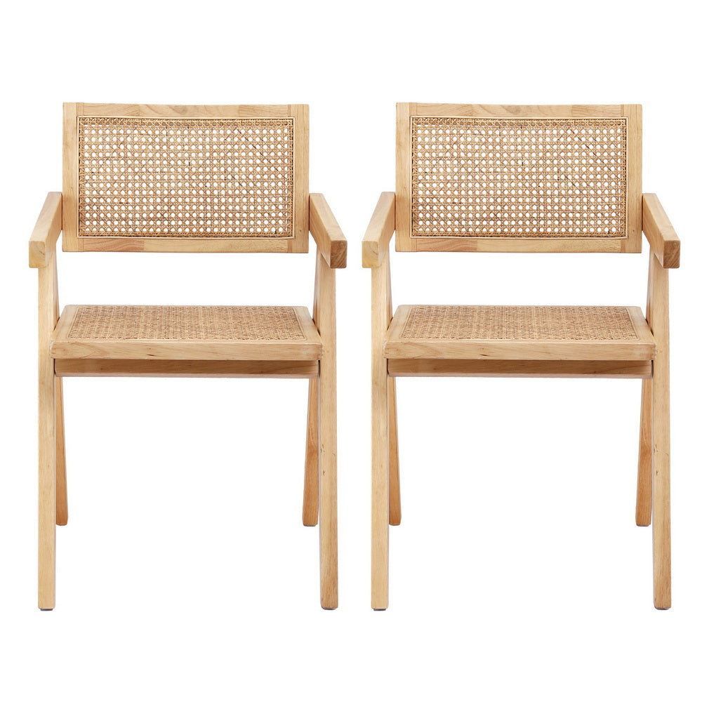 Set of 2 Handcrafted Rattan Dining Chairs – Natural