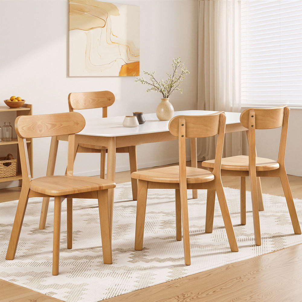 Set of 4 Dining Chairs Wooden Kitchen Accent Chair Cafe Lounge Rubber Wood