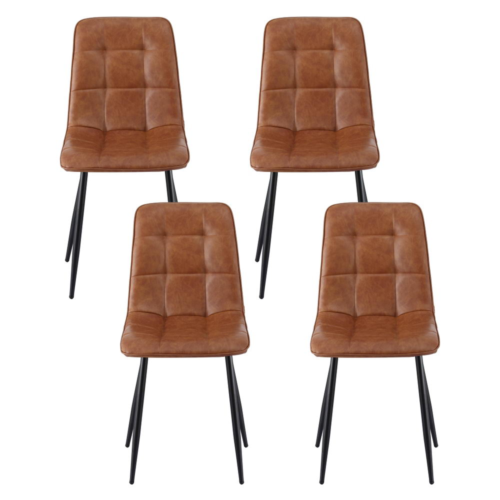 4x Dining Chairs Retro PU Leather Kitchen Lounge Cafe Accent Chair Brown