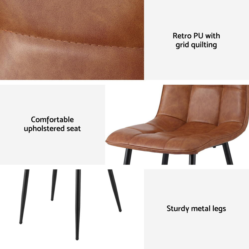 4x Dining Chairs Retro PU Leather Kitchen Lounge Cafe Accent Chair Brown