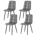 Set of 4 Dining Chairs Retro PU Leather Kitchen Lounge Cafe Accent Chair Grey