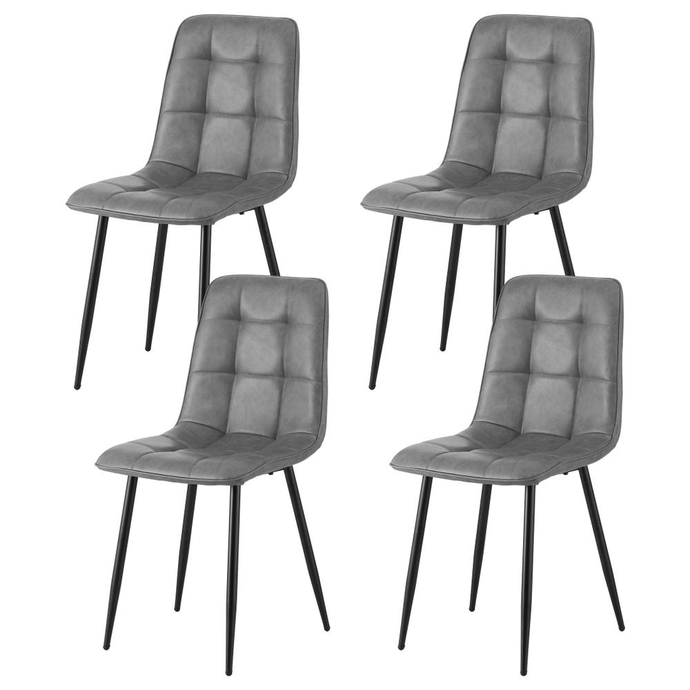 4x Dining Chairs Retro PU Leather Kitchen Lounge Cafe Accent Chair Grey