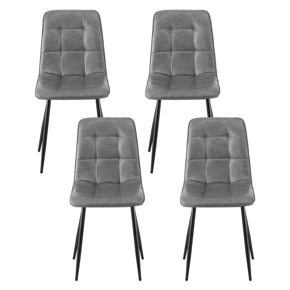 4x Dining Chairs Retro PU Leather Kitchen Lounge Cafe Accent Chair Grey