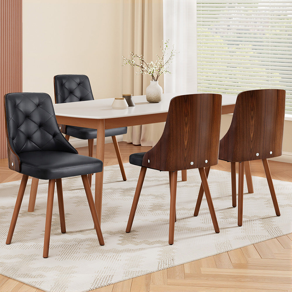 Set of 4 Dining Chairs Black PU