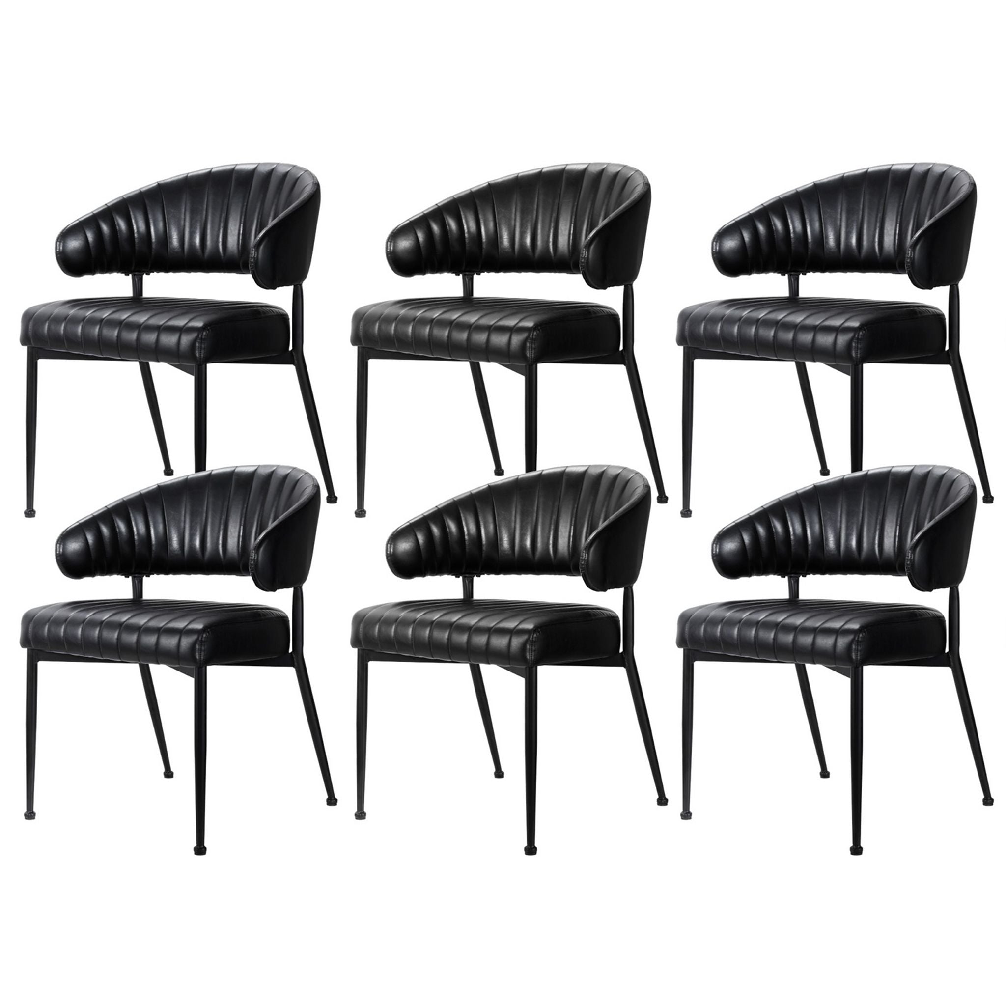 Dining Chairs Set of 6 Leather Hollow Armchair Black