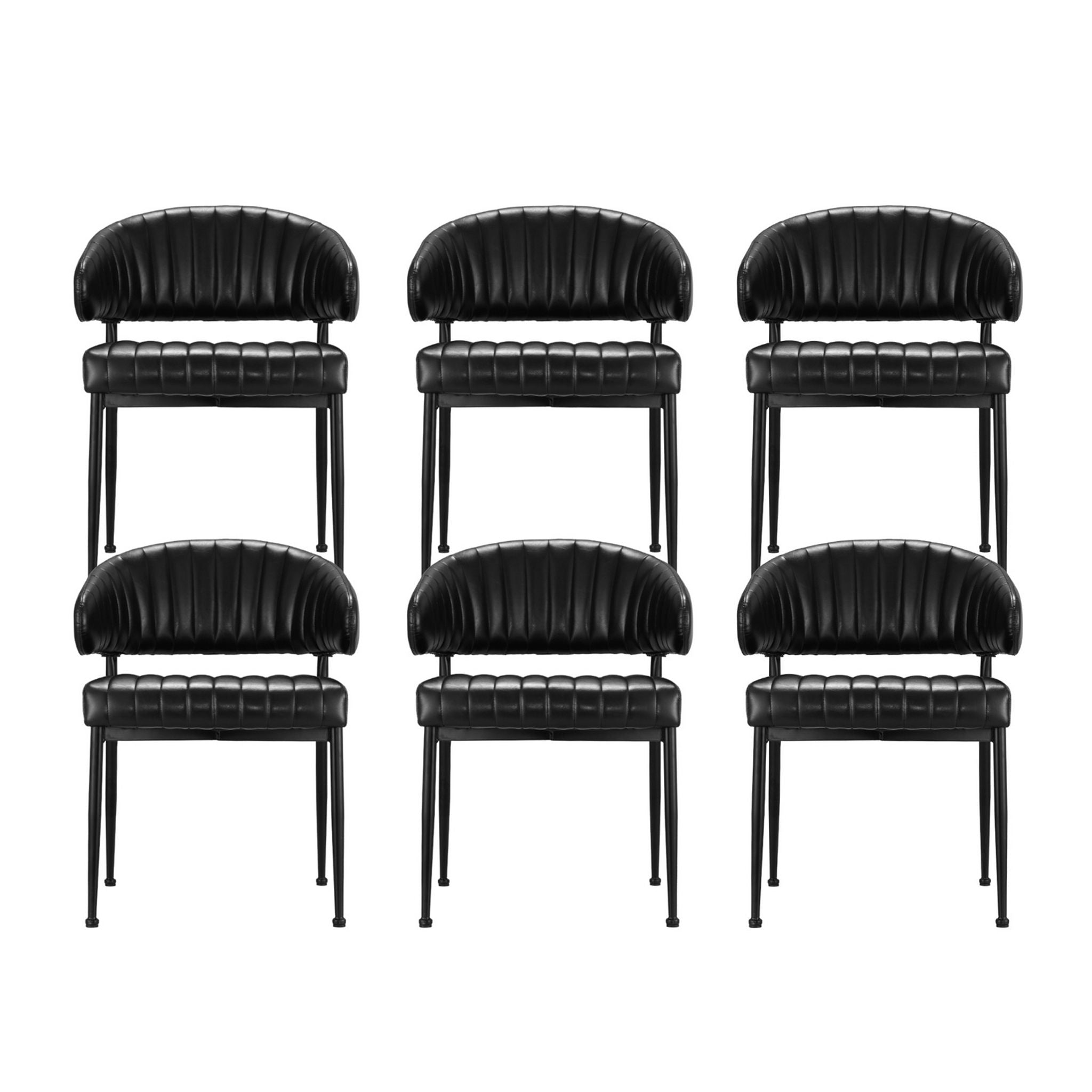 Dining Chairs Set of 6 Leather Hollow Armchair Black