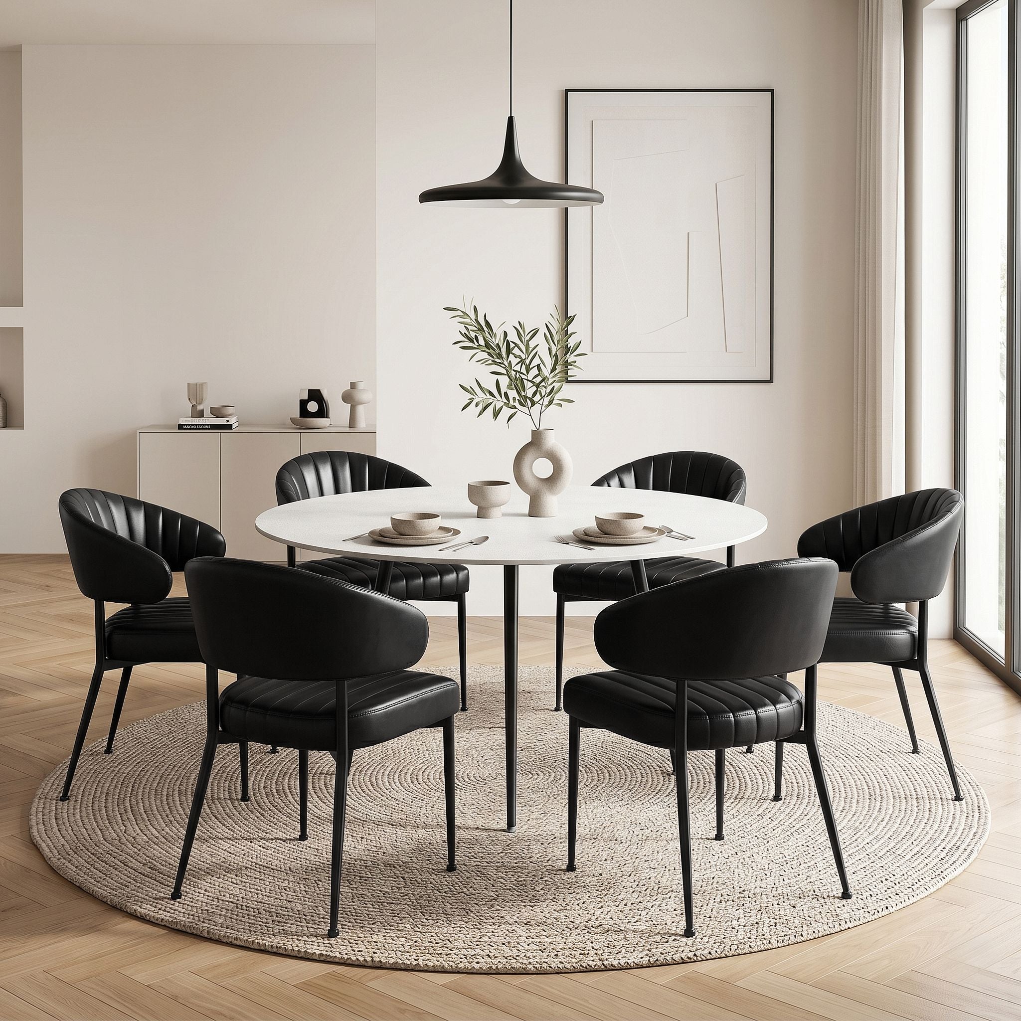 Dining Chairs Set of 6 Leather Hollow Armchair Black