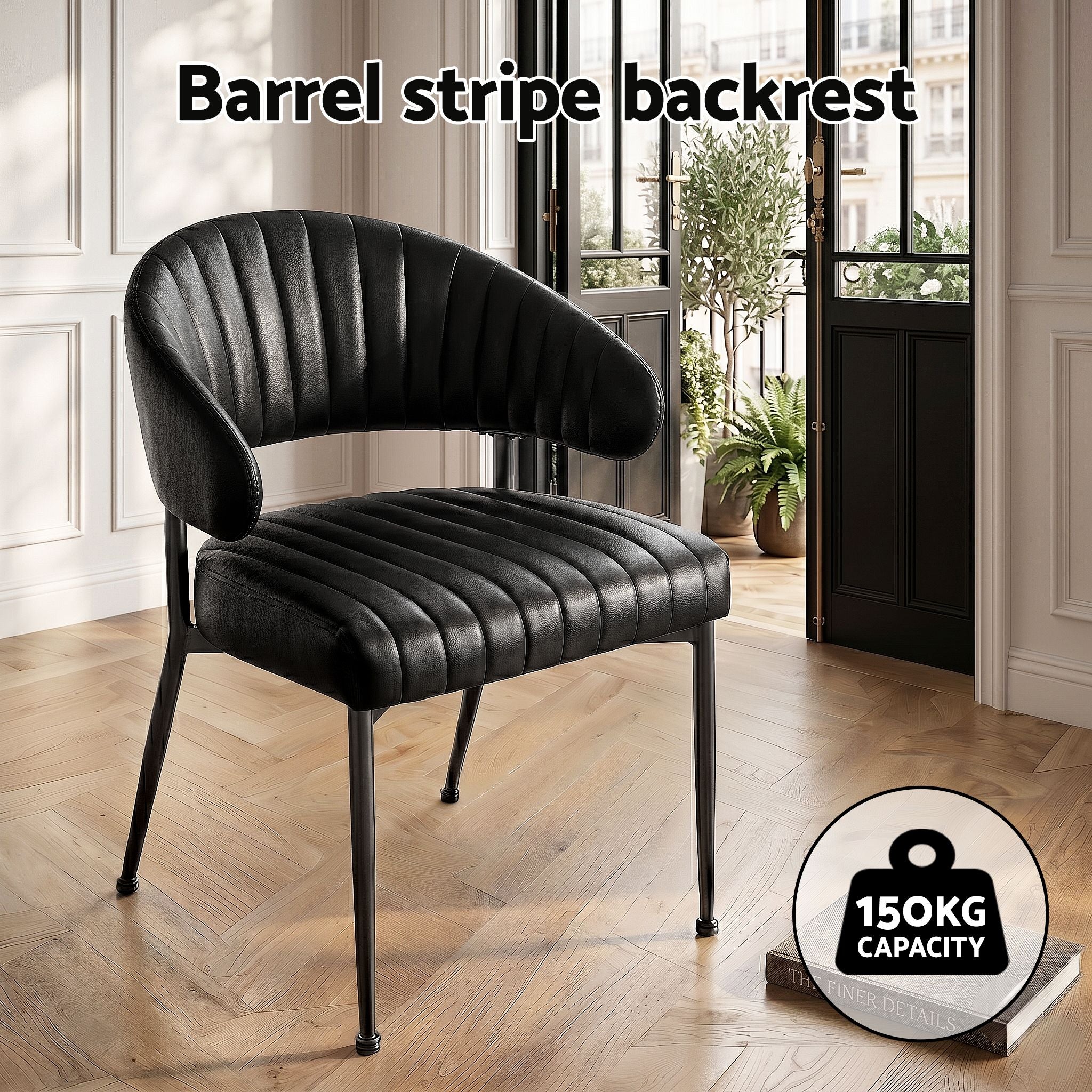 Dining Chairs Set of 6 Leather Hollow Armchair Black