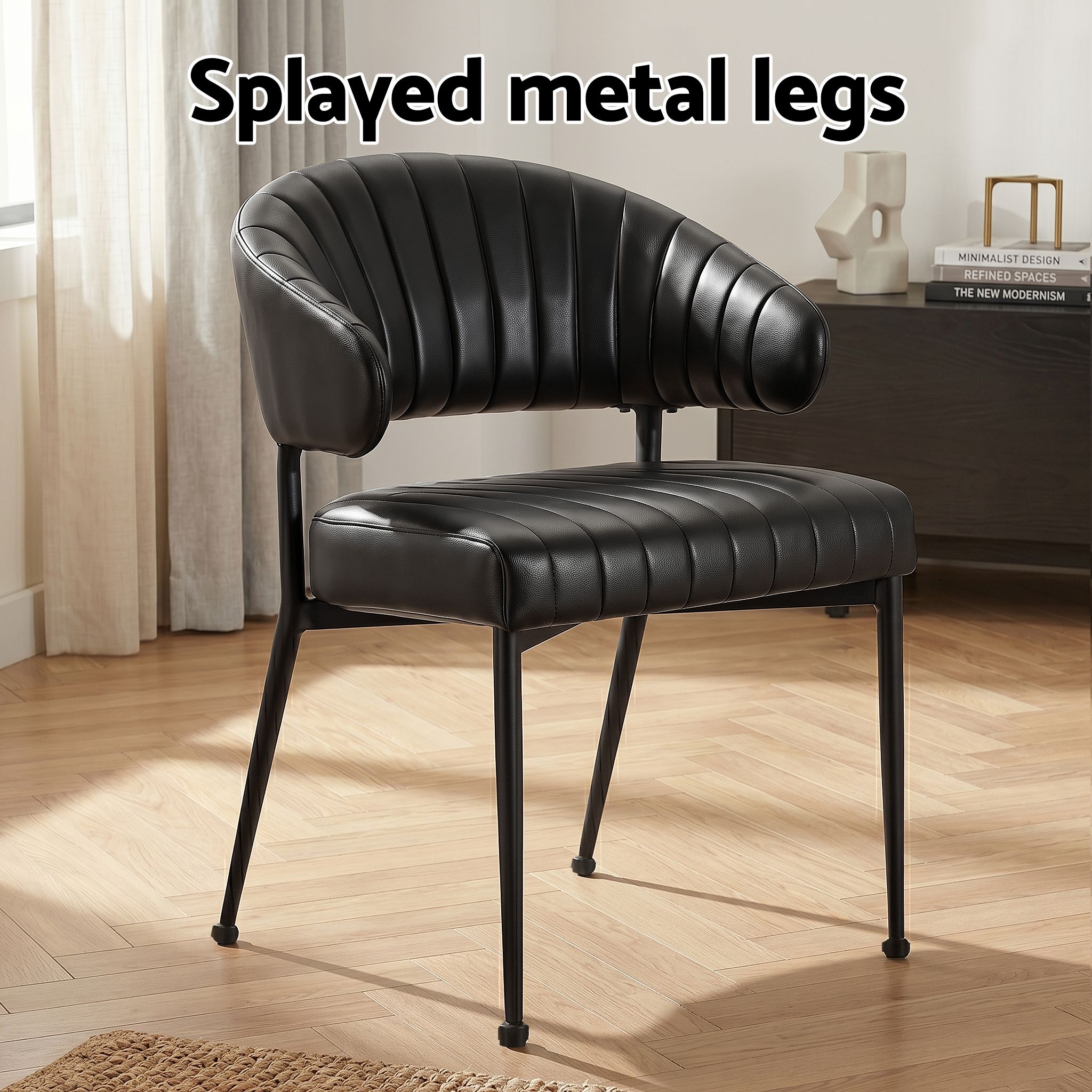 Dining Chairs Set of 6 Leather Hollow Armchair Black