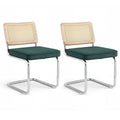 Dining Chairs Set of 2 Velvet Rattan Cantilever Green