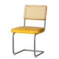 Set of 2 Felix Cantilevered Rattan Dining Chairs Yellow Velvet Seat