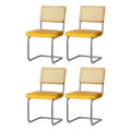 Dining Chairs Set of 4 Velvet Rattan Cantilever Yellow
