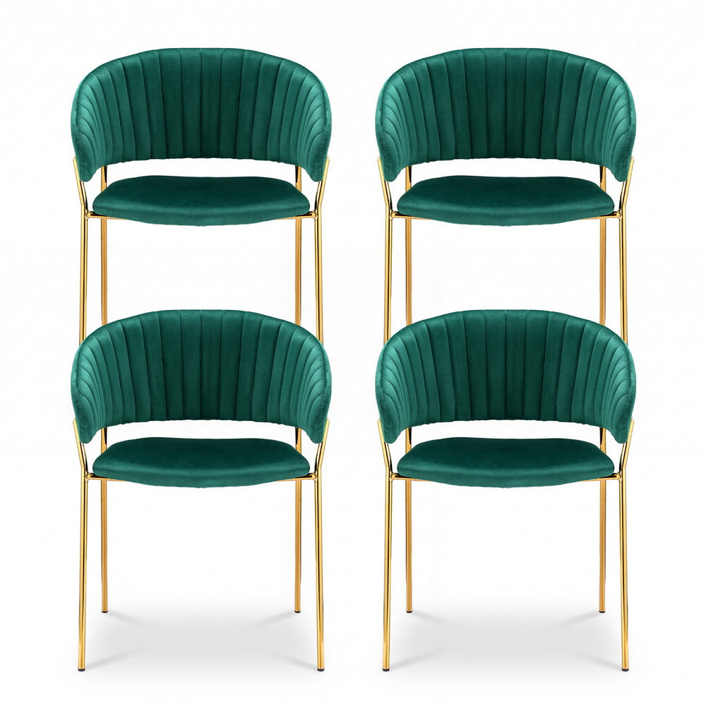 Dining Chairs Set of 4 Velvet Hollow Armchair Green