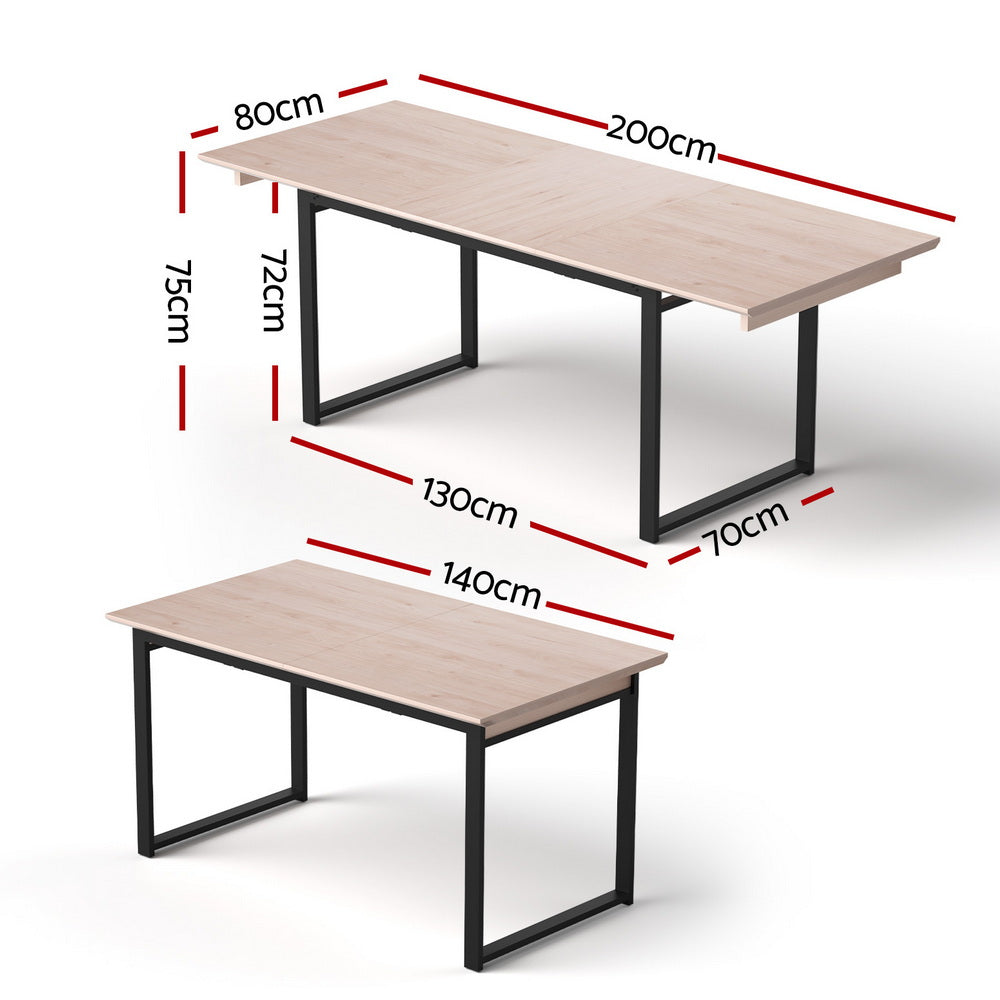 2M Extendable Dining Table Kitchen Cafe Lounge Restaurant Tables Natural