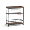 Kitchen Island Rolling Serving Cart with Shelves and Wine Storage - Oak