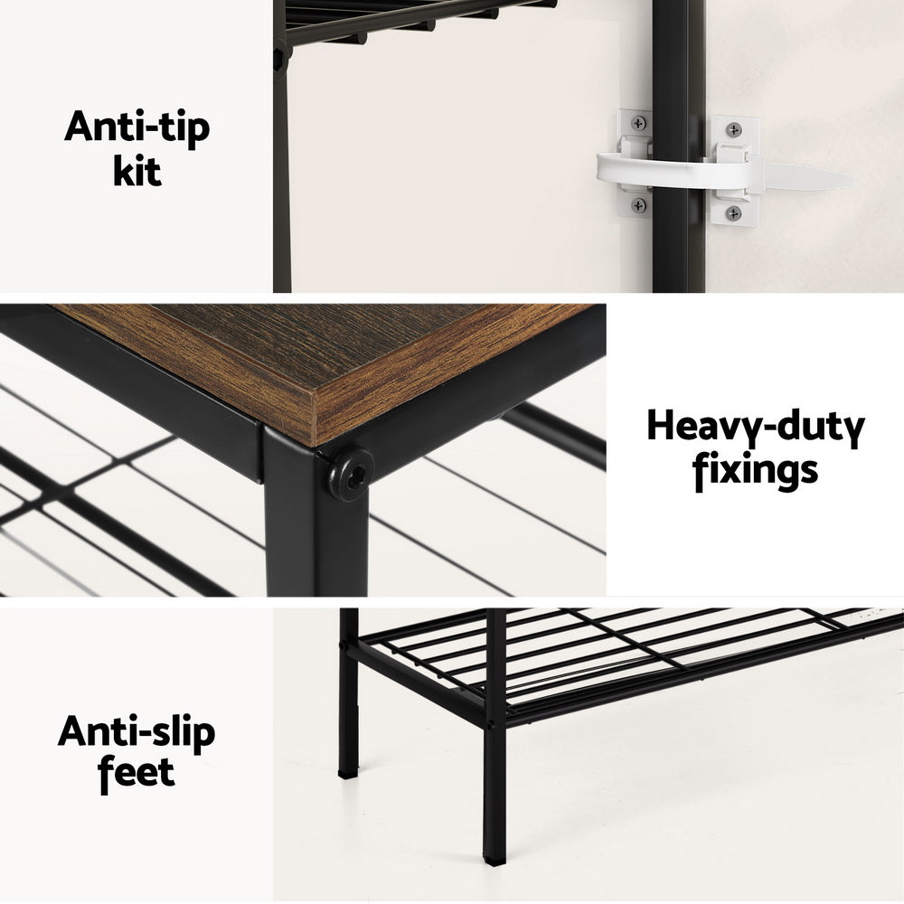 Aei Rack 5-Tier Industrial Shoe Rack – Walnut & Black