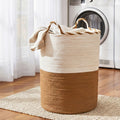 Woven Laundry Basket with handles Foldable White & Brown