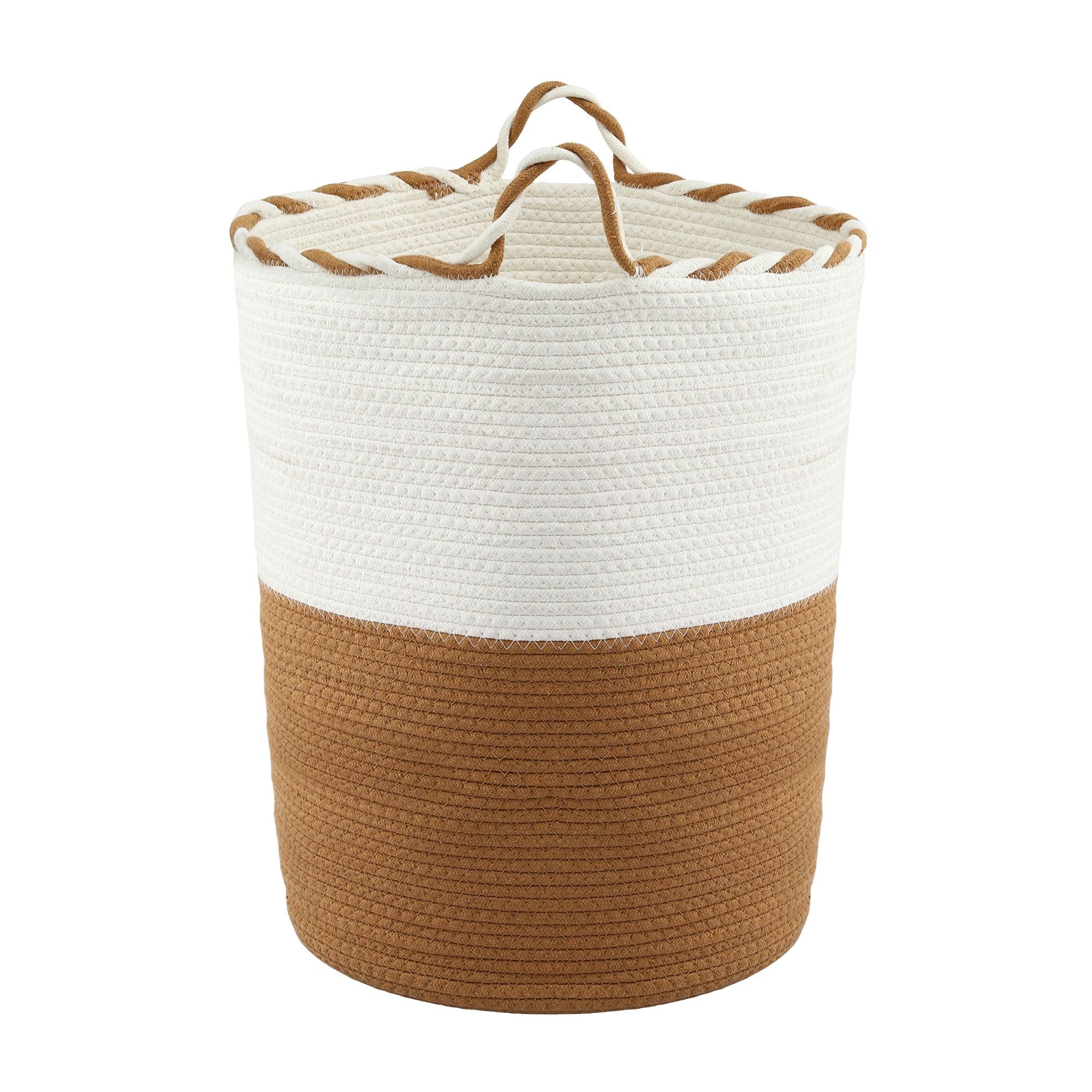 Woven Laundry Basket with handles Foldable White & Brown
