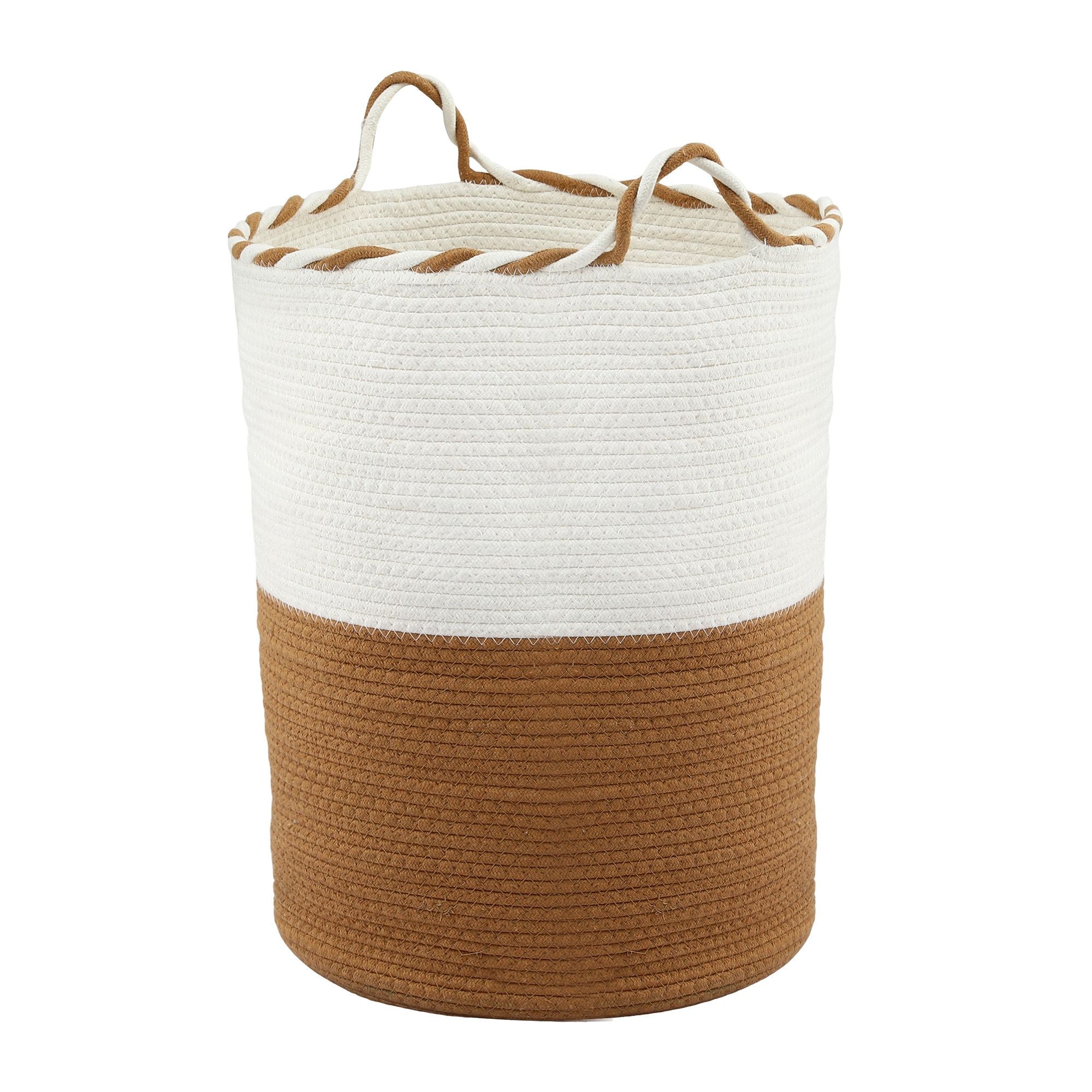 Woven Laundry Basket with handles Foldable White & Brown