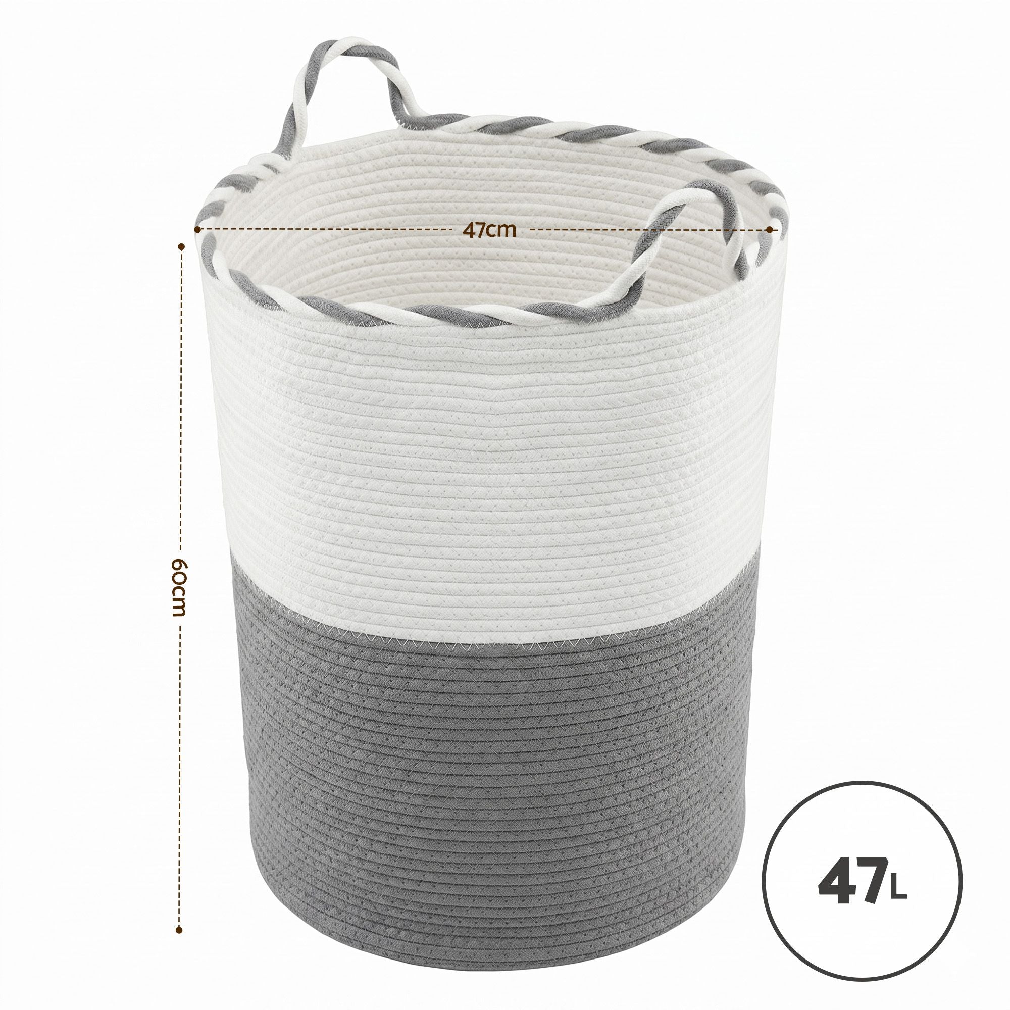 Woven Laundry Basket with handles Foldable White & Grey