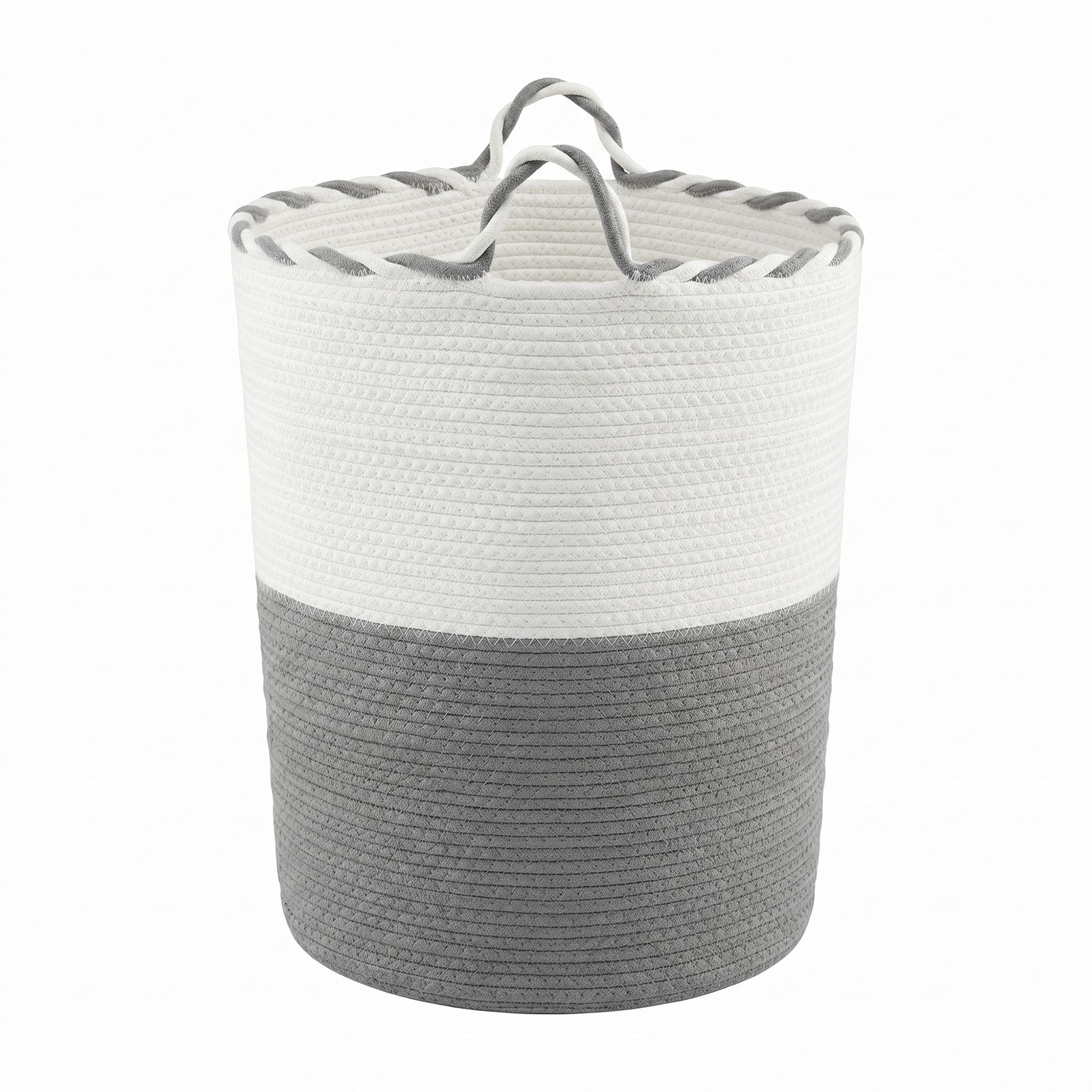 Woven Laundry Basket with handles Foldable White & Grey